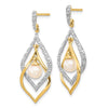 14k 5-6mm White Round Freshwater Cultured Pearl and .02 carat Diamond Dangle Post Earrings