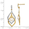 14k 5-6mm White Round Freshwater Cultured Pearl and .02 carat Diamond Dangle Post Earrings