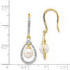 14k 6-7mm White Round Freshwater Cultured Pearl and .02 carat Diamond Shepherd Hook Dangle Earrings