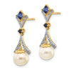 FWC Pearl Created Sapphire Diamond Dangle Post Earrings