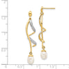 14k 7x5mm White Teardrop Freshwater Cultured Pearl and .01 carat Diamond Dangle Post Earrings