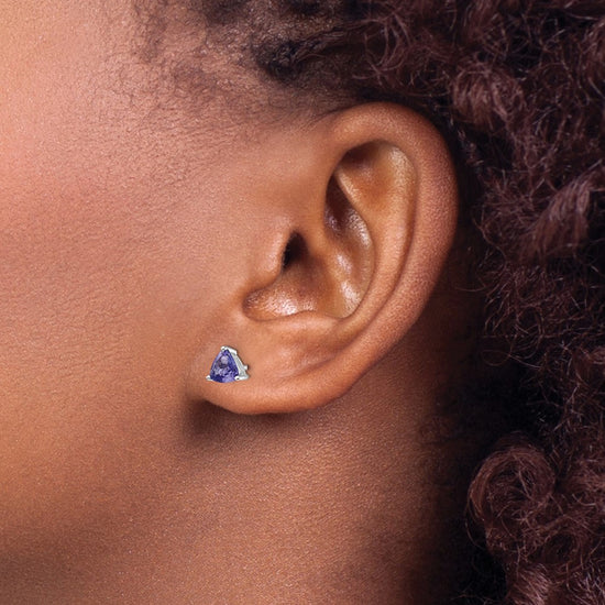14k White Gold 5mm Trillion Tanzanite Post Earrings