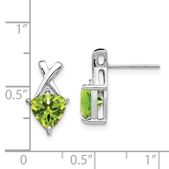14k White Gold 7mm Trillion Peridot and White Topaz -X- Post Earrings