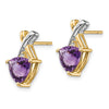 14k and White Rhodium 7mm Trillion Amethyst and White Topaz -X- Post Earrings