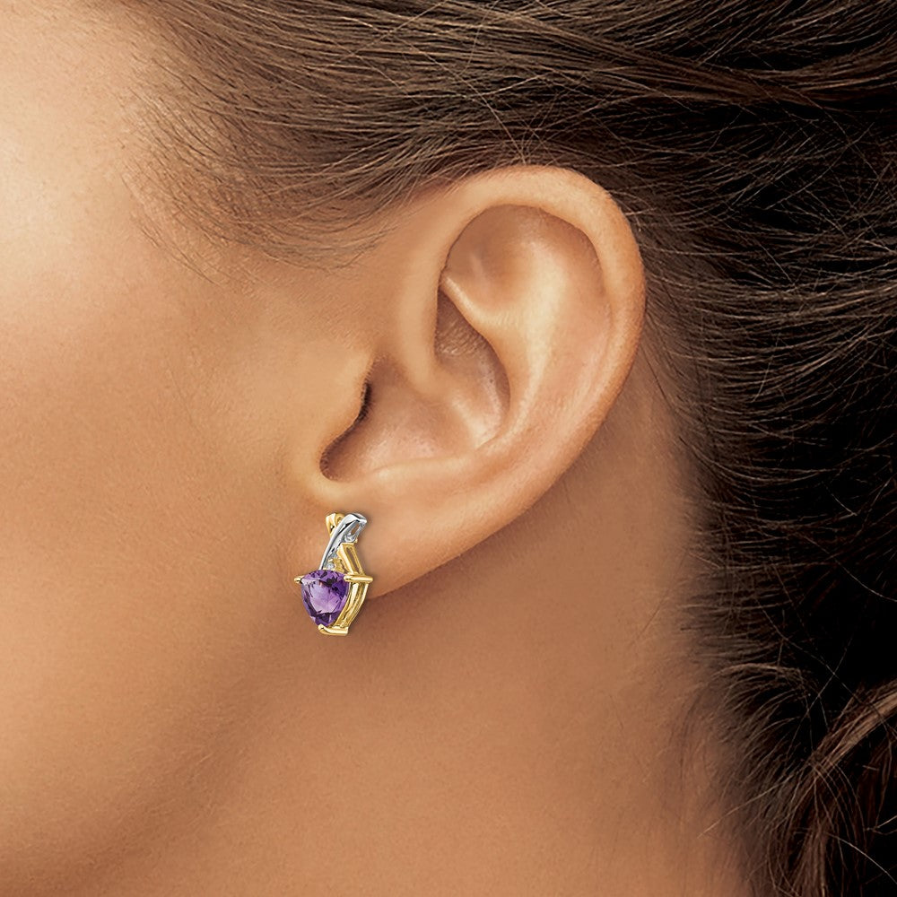 14k and White Rhodium 7mm Trillion Amethyst and White Topaz -X- Post Earrings