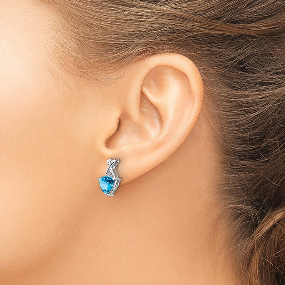 14k White Gold 7mm Trillion Blue Topaz and White Topaz -X- Post Earrings