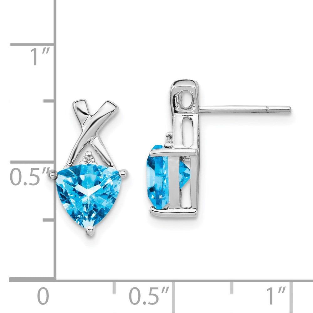 14k White Gold 7mm Trillion Blue Topaz and White Topaz -X- Post Earrings