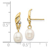 14k 5-6mm White Rice Freshwater Cultured Pearl and .02 Carat Diamond Post Dangle Earrings