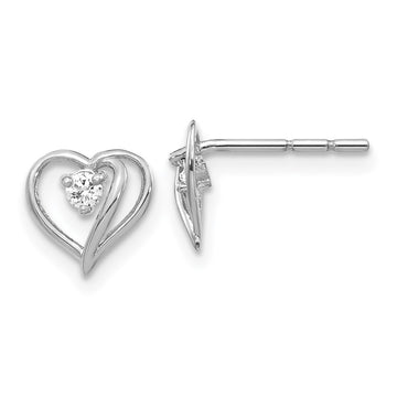 14k White Gold 1/20 carat AAA Diamond Heart Post Earrings