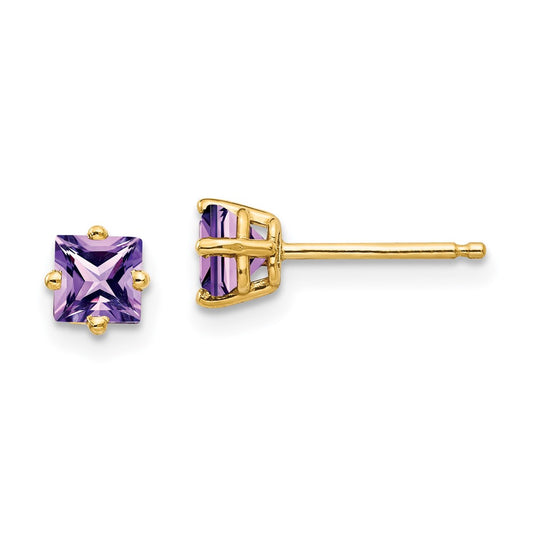 14k 4mm Princess-cut Amethyst Post Earrings