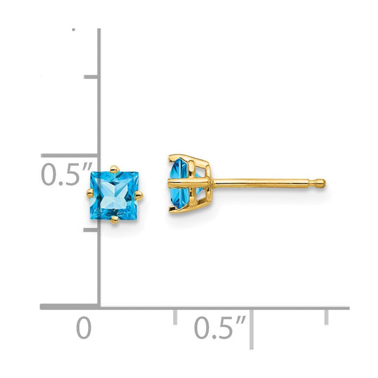14k 4mm Princess-cut Blue Topaz Post Earrings