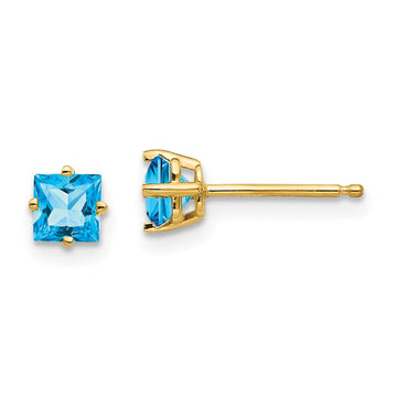 14k 4mm Princess-cut Blue Topaz Post Earrings