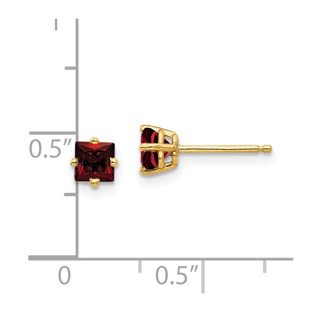 14k 4mm Princess-cut Garnet Post Earrings