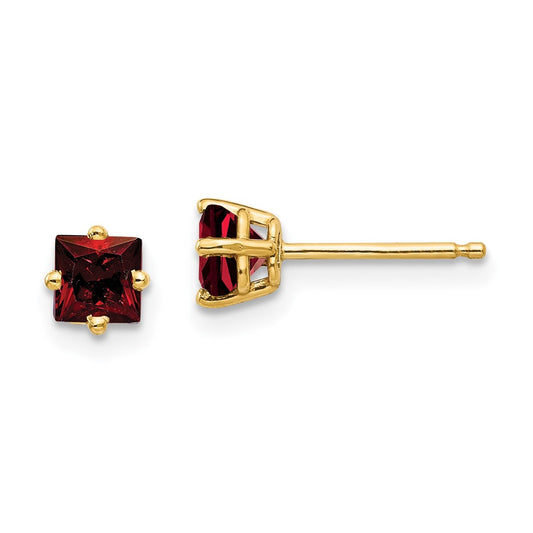 14k 4mm Princess-cut Garnet Post Earrings