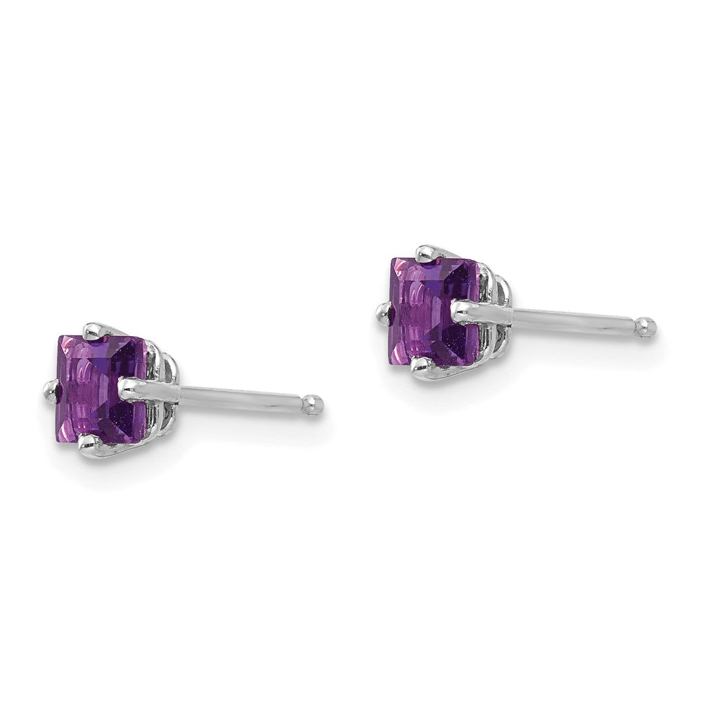 14k White Gold 4mm Princess-cut Amethyst Post Earrings