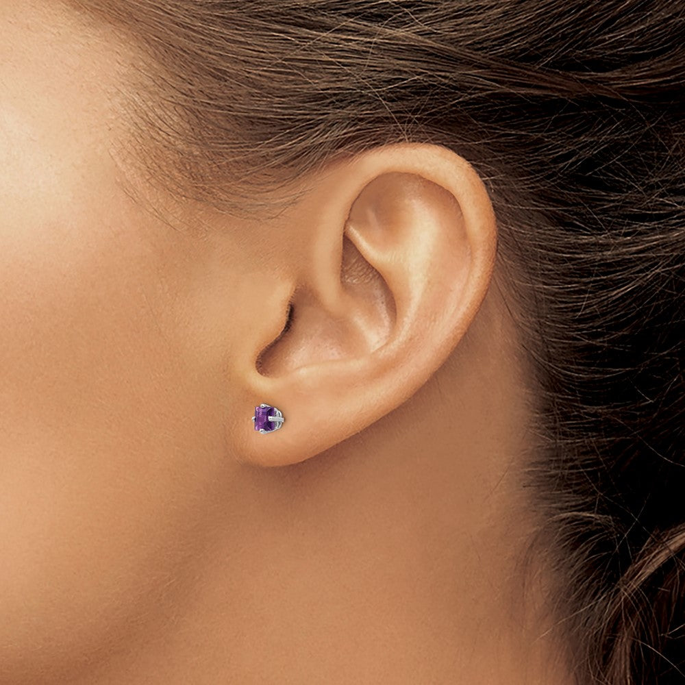 14k White Gold 4mm Princess-cut Amethyst Post Earrings