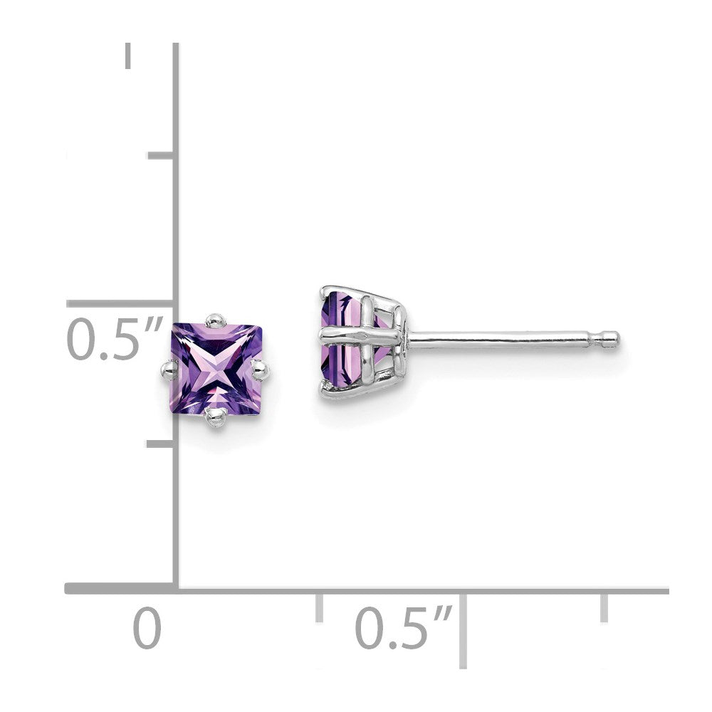 14k White Gold 4mm Princess-cut Amethyst Post Earrings