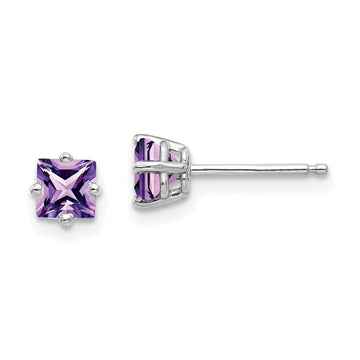 14k White Gold 4mm Princess-cut Amethyst Post Earrings