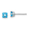 14k White Gold 4mm Princess-cut Blue Topaz Post Earrings