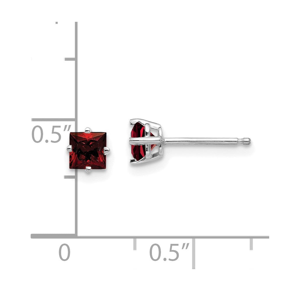 14k White Gold 4mm Princess-cut Garnet Post Earrings