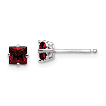14k White Gold 4mm Princess-cut Garnet Post Earrings