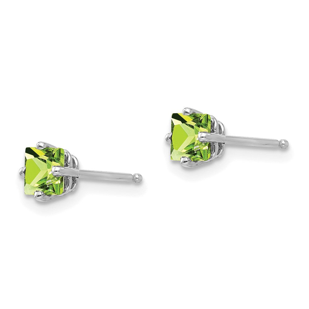 14k White Gold 4mm Square Step-Cut Peridot Post Earrings