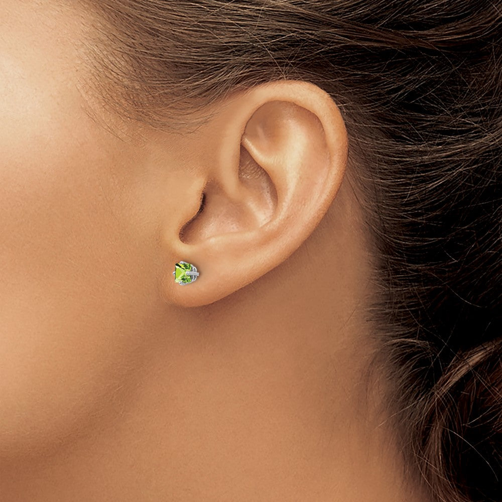 14k White Gold 4mm Square Step-Cut Peridot Post Earrings