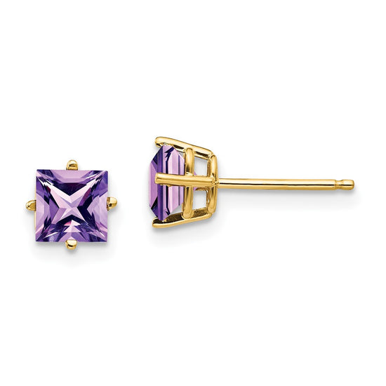 14k 5mm Princess-cut Amethyst Post Earrings