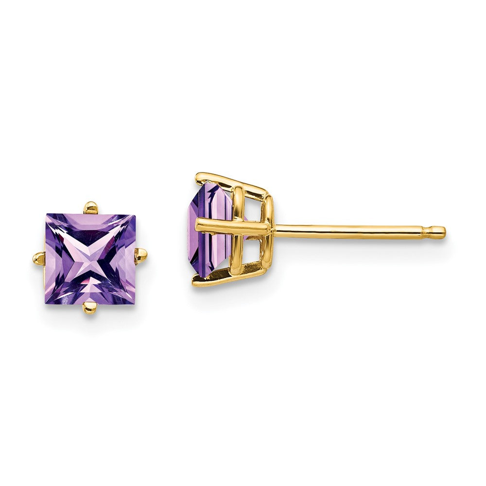 14k 5mm Princess-cut Amethyst Post Earrings