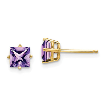 14k 5mm Princess-cut Amethyst Post Earrings