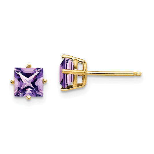 14k 5mm Princess-cut Amethyst Post Earrings
