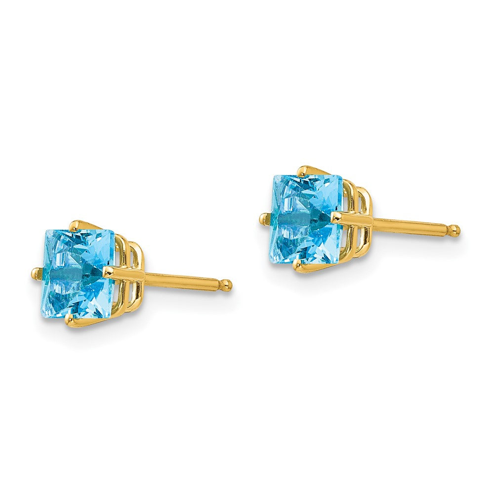 14k 5mm Princess-cut Blue Topaz Post Earrings
