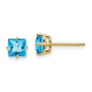 14k 5mm Princess-cut Blue Topaz Post Earrings