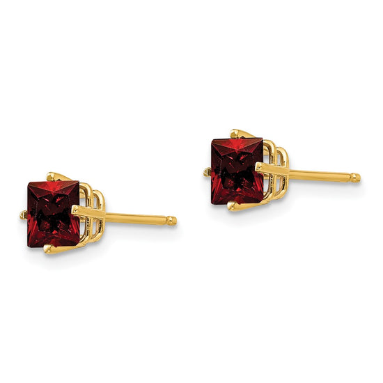 14k 5mm Princess-cut Garnet Post Earrings