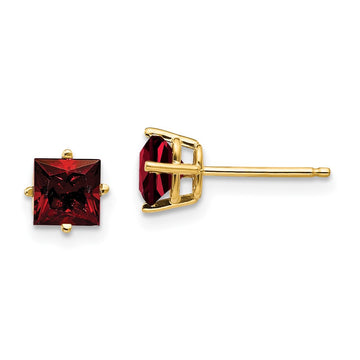 14k 5mm Princess-cut Garnet Post Earrings
