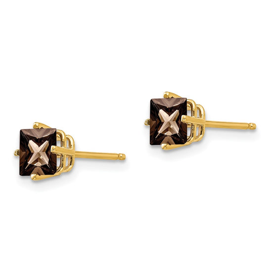 14k 5mm Princess-cut Smoky Quartz Post Earrings
