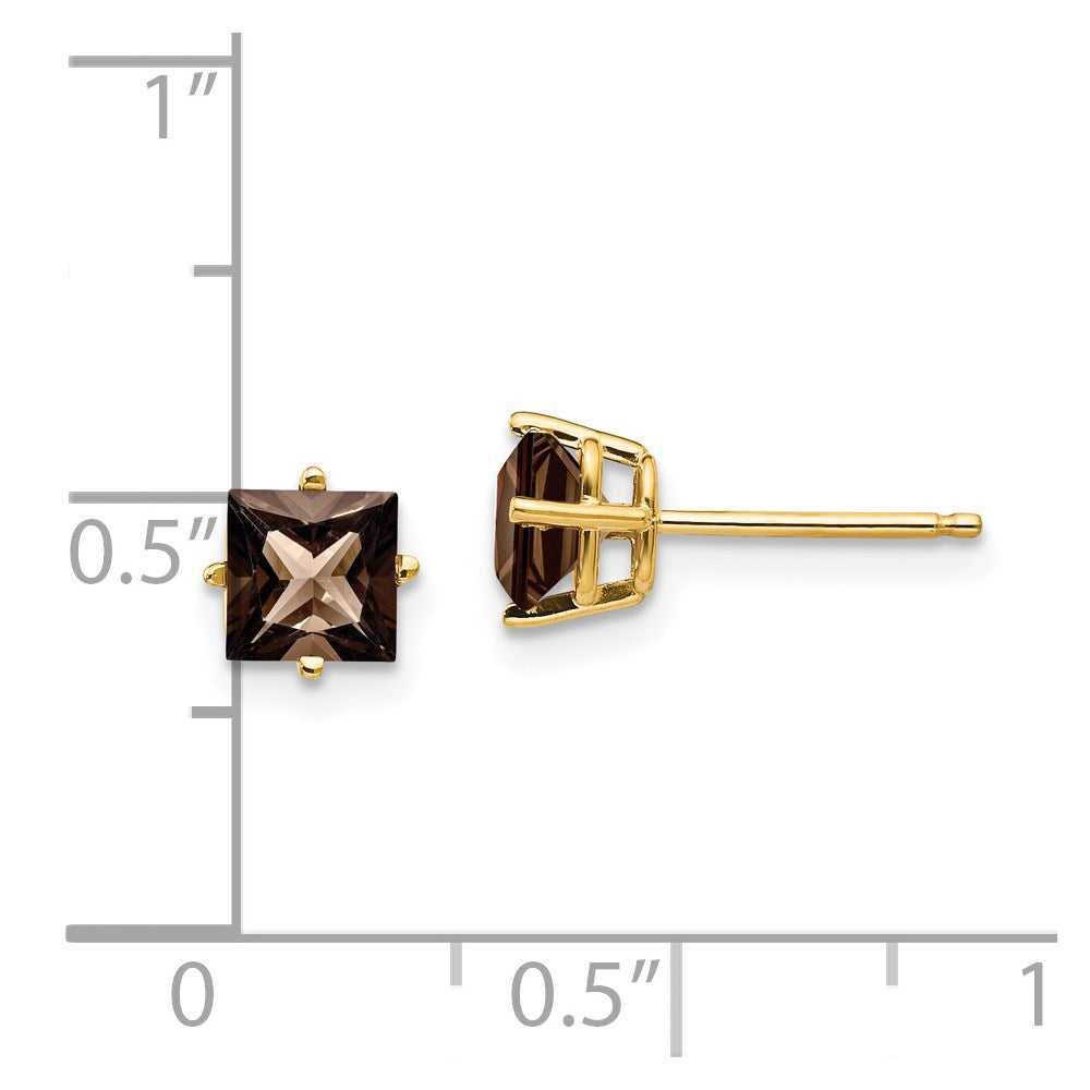 14k 5mm Princess-cut Smoky Quartz Post Earrings