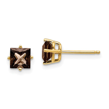 14k 5mm Princess-cut Smoky Quartz Post Earrings