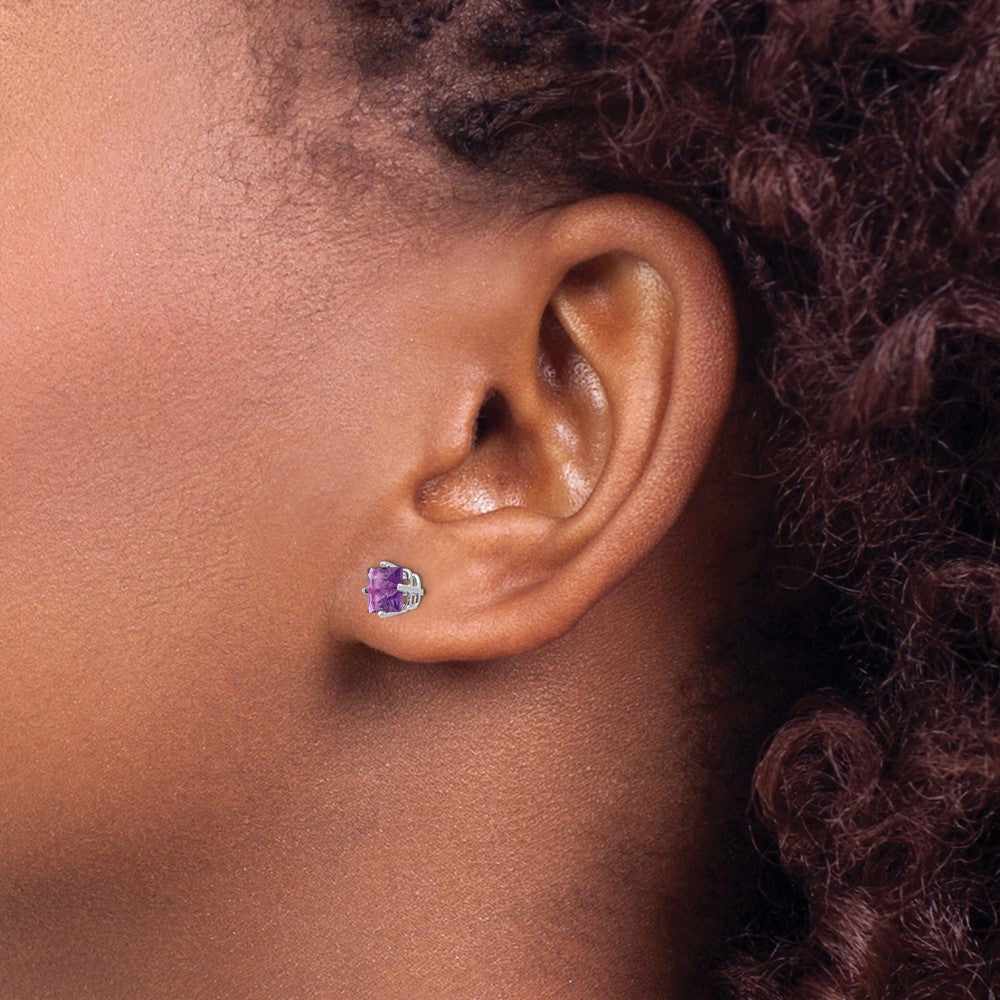 14k White Gold 5mm Princess-cut Amethyst Post Earrings