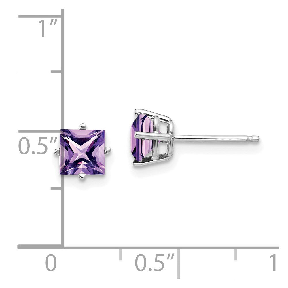 14k White Gold 5mm Princess-cut Amethyst Post Earrings
