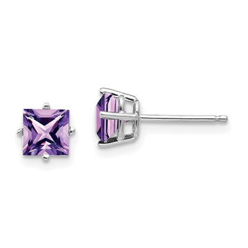 14k White Gold 5mm Princess-cut Amethyst Post Earrings