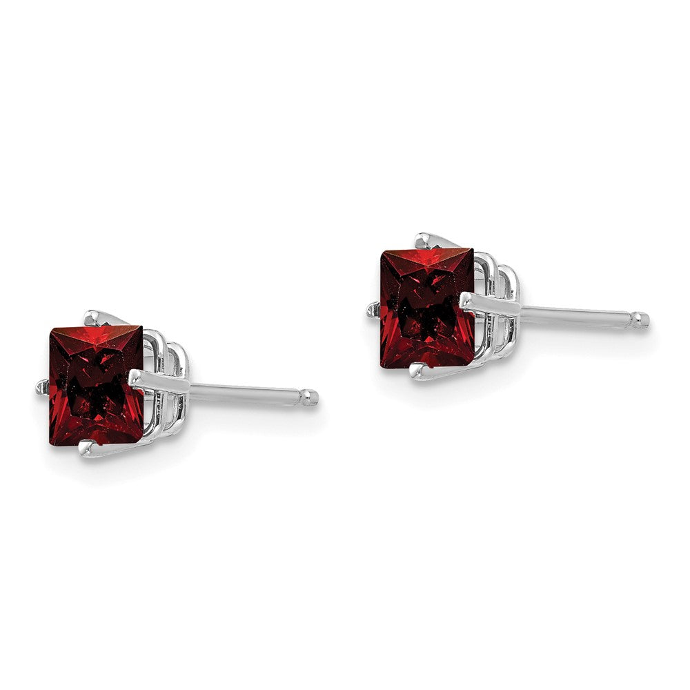14k White Gold 5mm Princess-cut Garnet Post Earrings