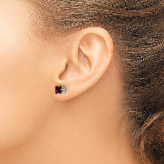 14k White Gold 5mm Princess-cut Garnet Post Earrings