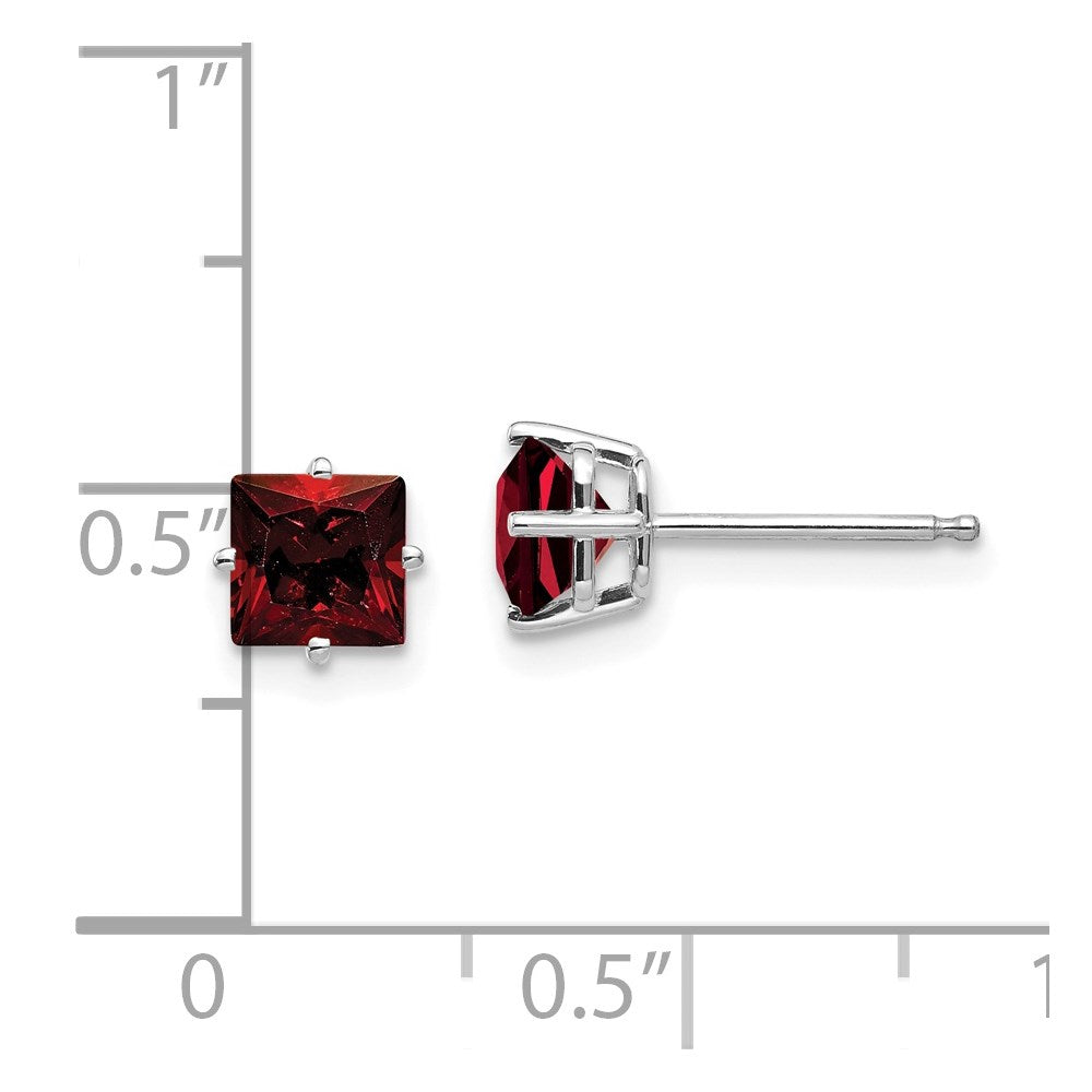 14k White Gold 5mm Princess-cut Garnet Post Earrings