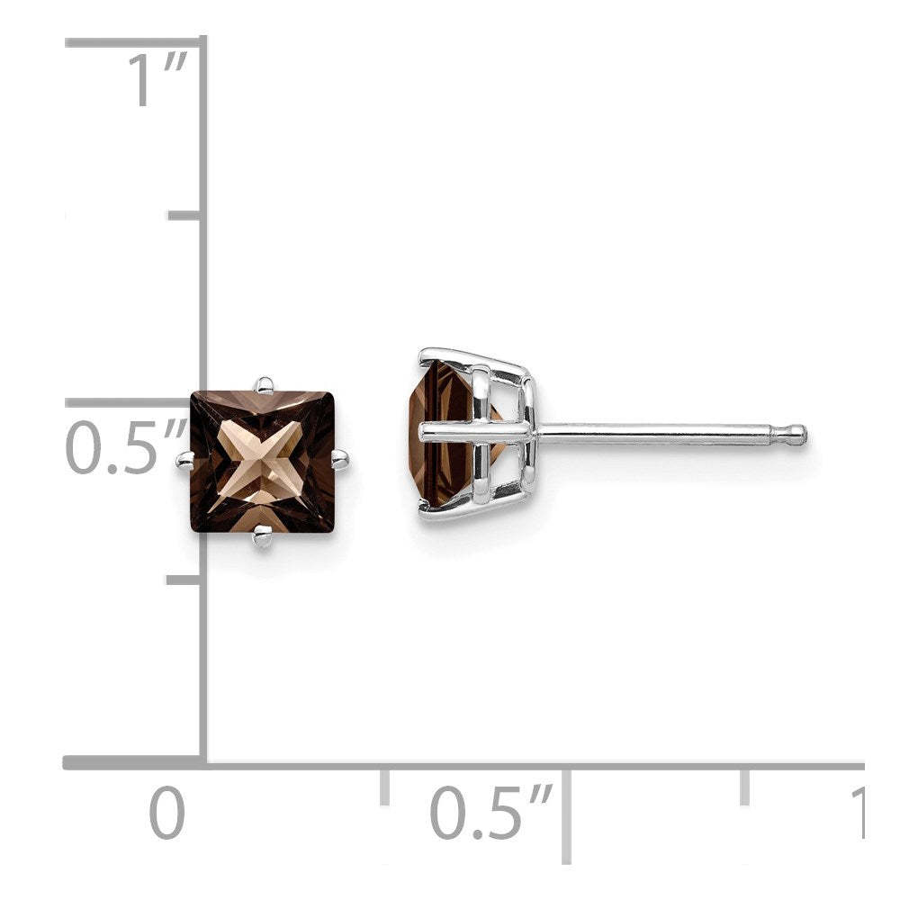 14k White Gold 5mm Square Smoky Quartz Post Earrings