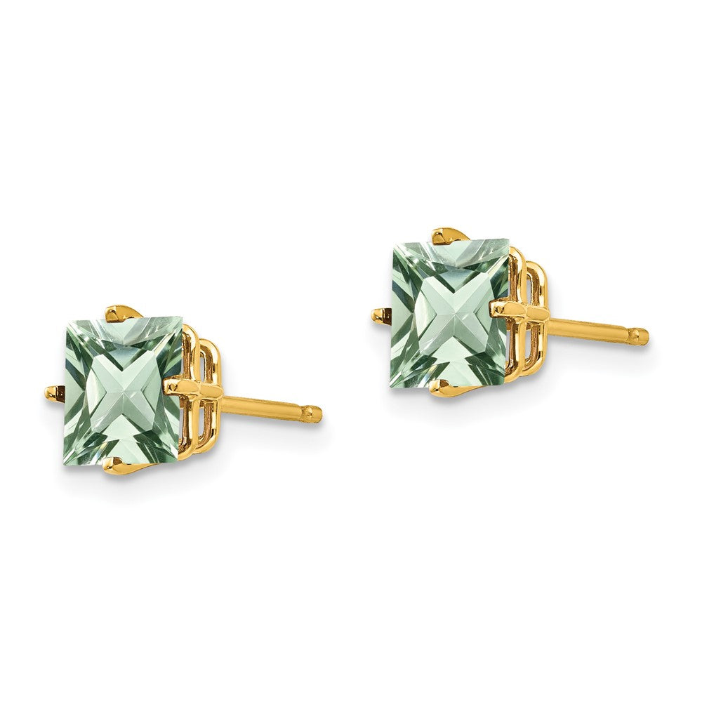 14k 6mm Square Green Quartz Post Earrings