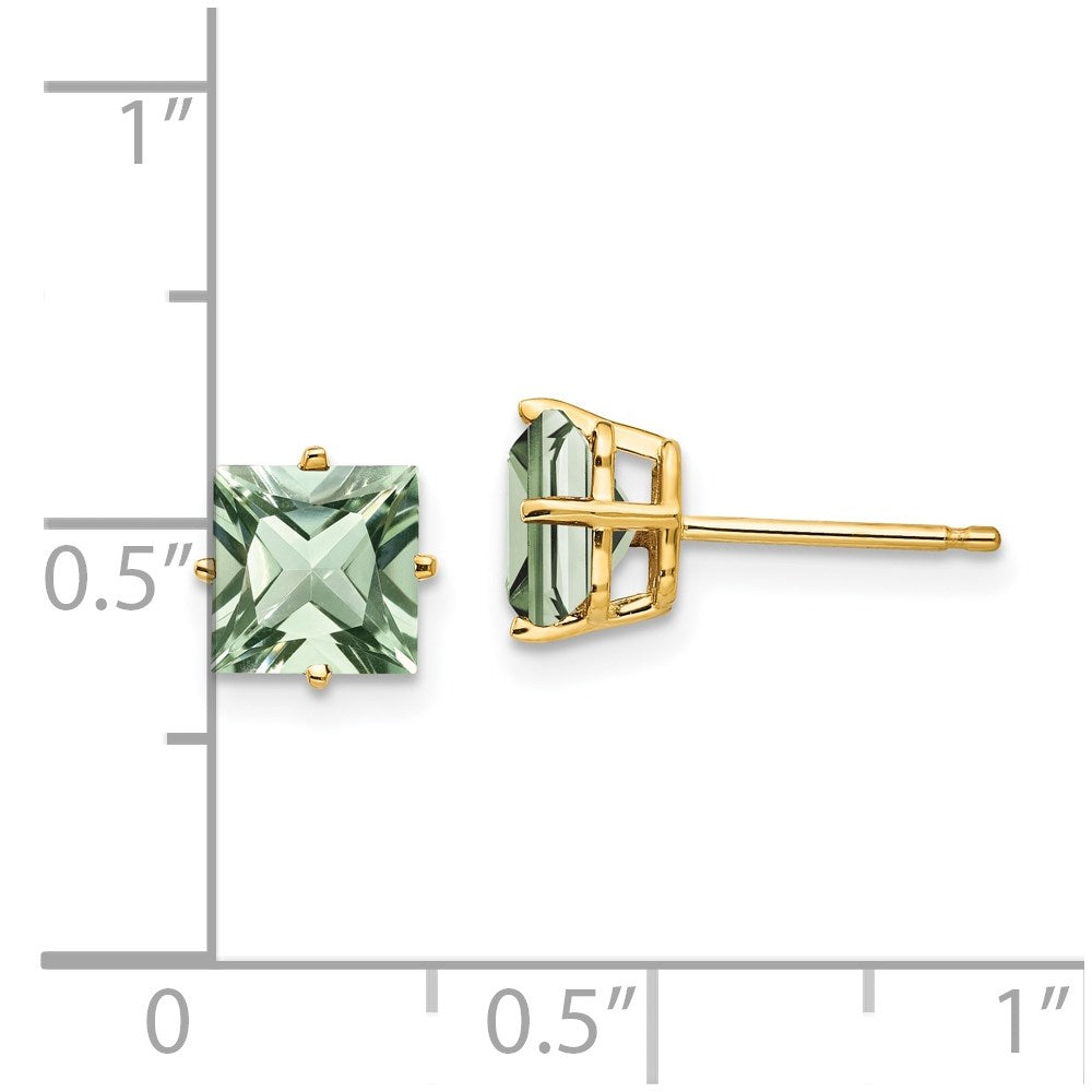 14k 6mm Square Green Quartz Post Earrings