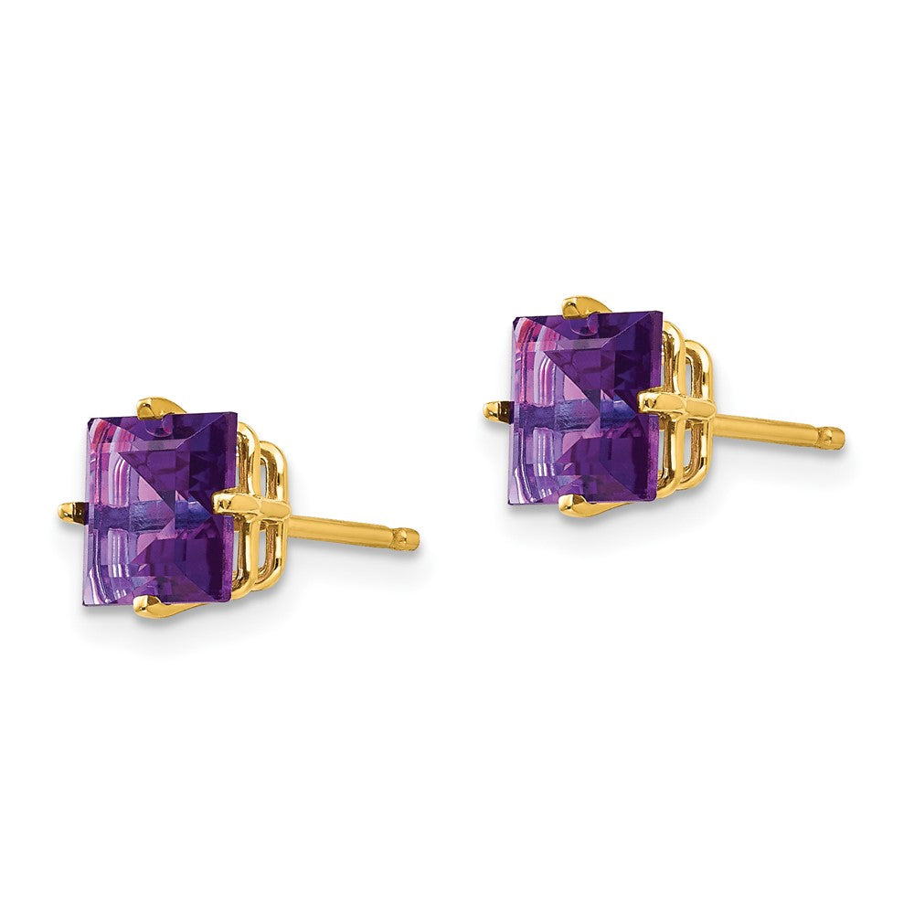 14k 6mm Princess-cut Amethyst Post Earrings