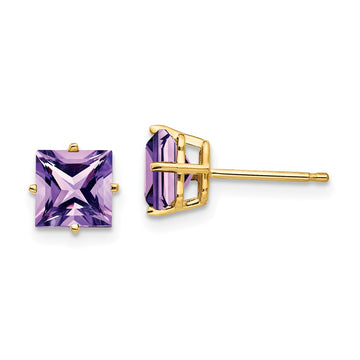 14k 6mm Princess-cut Amethyst Post Earrings