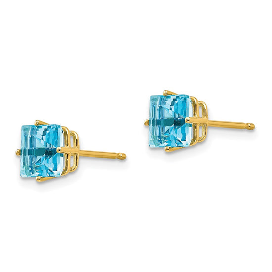 14k 6mm Princess-cut Blue Topaz Post Earrings